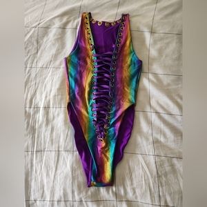 Vibrant Multicolor Lace-Up Bodysuit